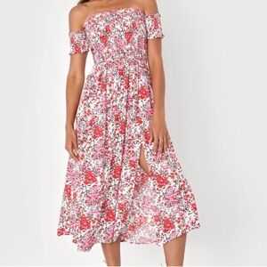 NWT Lulu's from the Meadow Cream Floral Print Off-the-Shoulder Dress